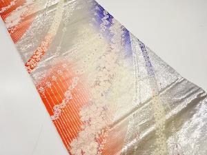 アンティーク　縞に椿・菊模様織り出し袋帯（材料）